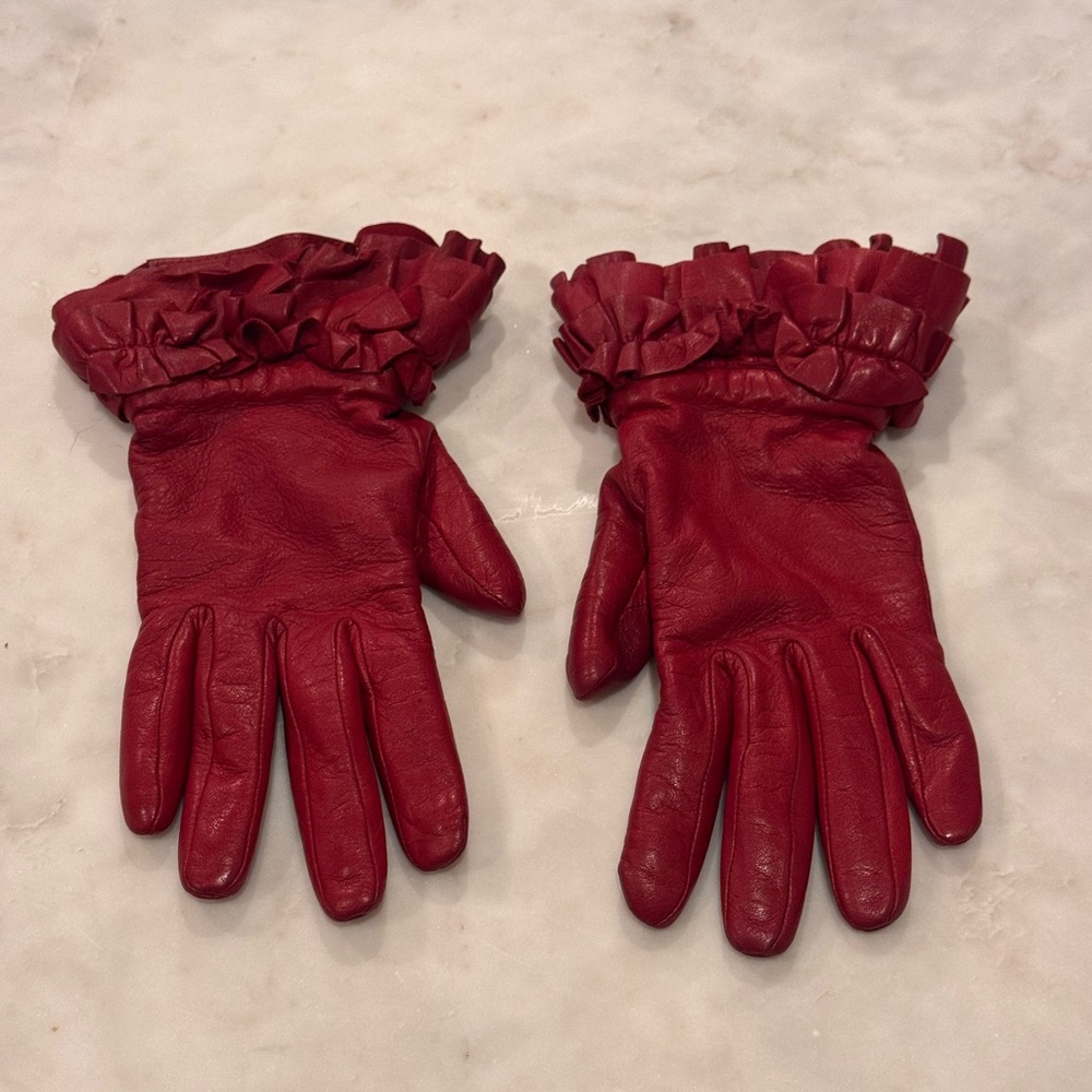 Cashmere Lined Red Leather Gloves